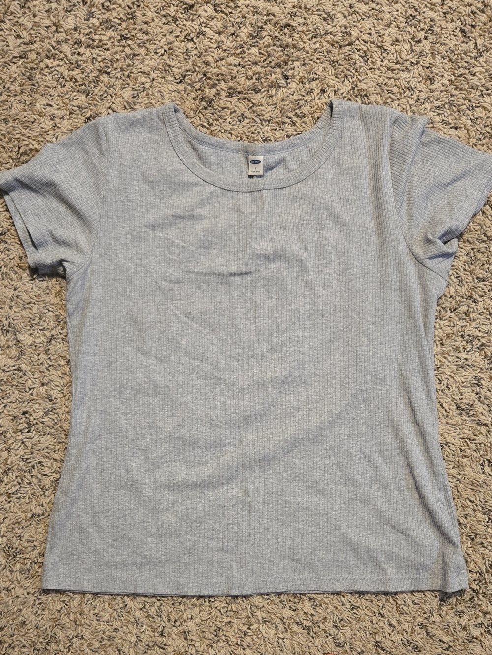 Old Navy Light Gray Ribbed Crew Neck Short Sleeve Top